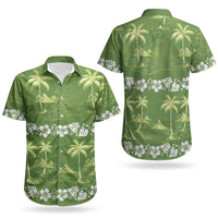 Olive Green Hawaii Palm Tree Hibiscus Couples Matching Summer Maxi Dress and Hawaiian Shirt Fantasy Summer Vibe