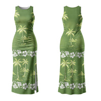 Olive Green Hawaii Palm Tree Hibiscus Couples Matching Tank Maxi Dress and Long Sleeve Button Shirt Fantasy Summer Vibe