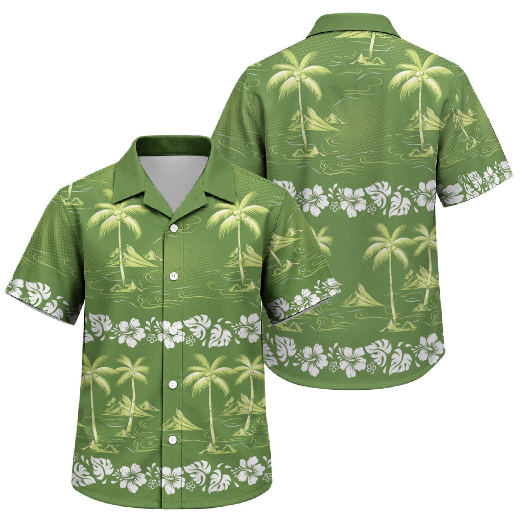 Olive Green Hawaii Palm Tree Hibiscus Family Matching Long Sleeve Bodycon Dress and Hawaiian Shirt Fantasy Summer Vibe LT01 Son's Shirt Olive - Polynesian Pride