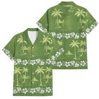 Olive Green Hawaii Palm Tree Hibiscus Family Matching Mermaid Dress and Hawaiian Shirt Fantasy Summer Vibe LT01 Dad's Shirt - Short Sleeve Olive - Polynesian Pride