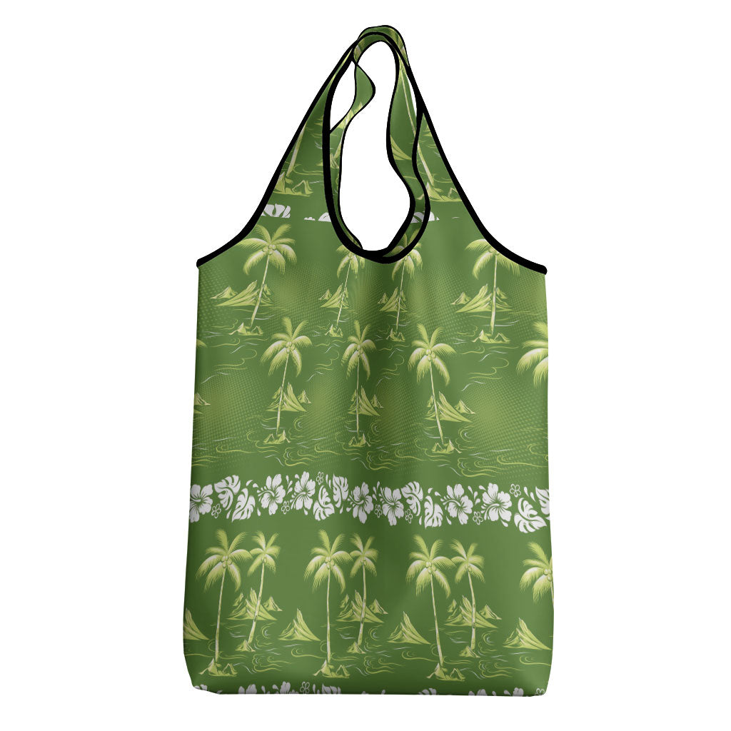 Olive Green Hawaii Palm Tree Hibiscus Grocery Bag Fantasy Summer Vibe LT01 - Polynesian Pride