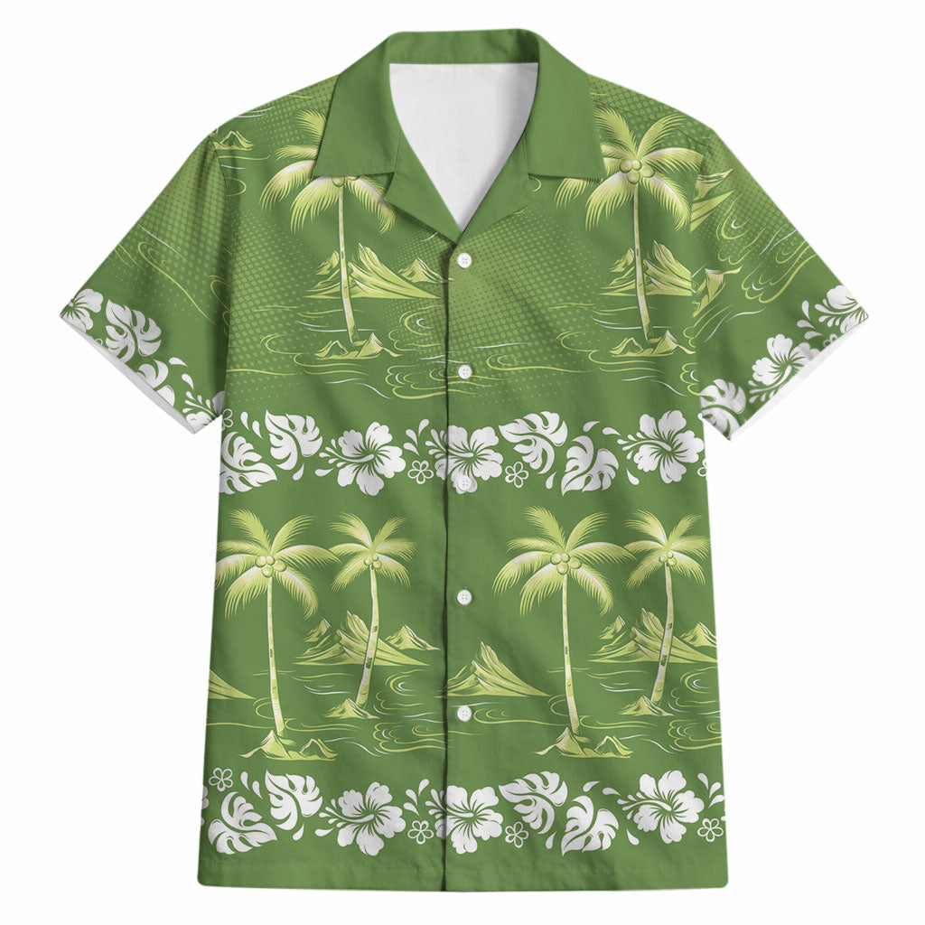 Olive Green Hawaii Palm Tree Hibiscus Hawaiian Shirt Fantasy Summer Vibe