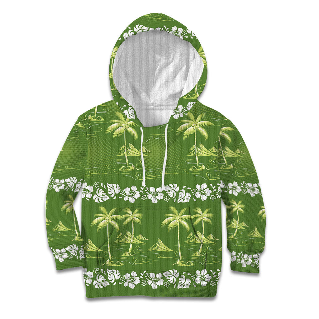 Olive Green Hawaii Palm Tree Hibiscus Kid Hoodie Fantasy Summer Vibe LT01 Hoodie Olive - Polynesian Pride