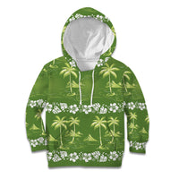 Olive Green Hawaii Palm Tree Hibiscus Kid Hoodie Fantasy Summer Vibe LT01 Hoodie Olive - Polynesian Pride