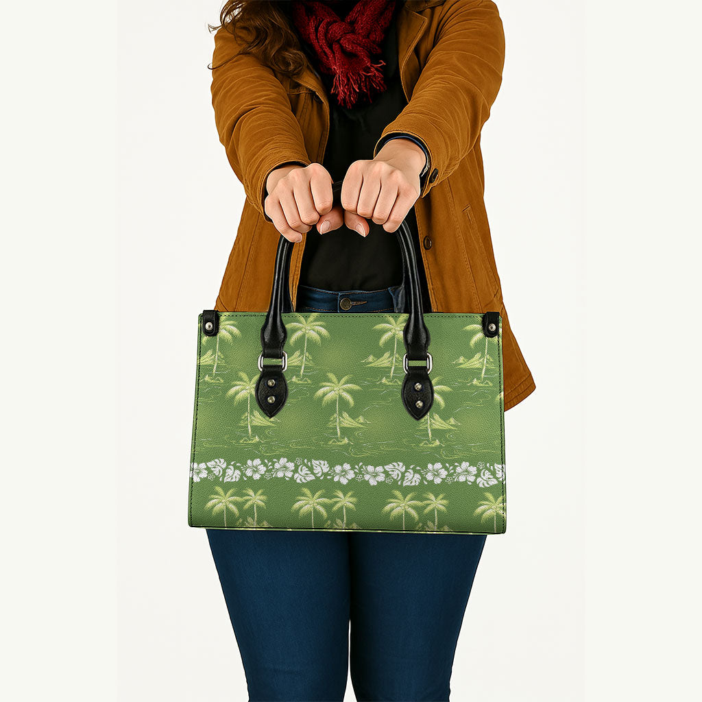 Olive Green Hawaii Palm Tree Hibiscus Leather Bag Fantasy Summer Vibe