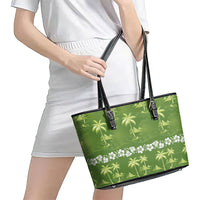 Olive Green Hawaii Palm Tree Hibiscus Leather Tote Bag Fantasy Summer Vibe LT01 - Polynesian Pride