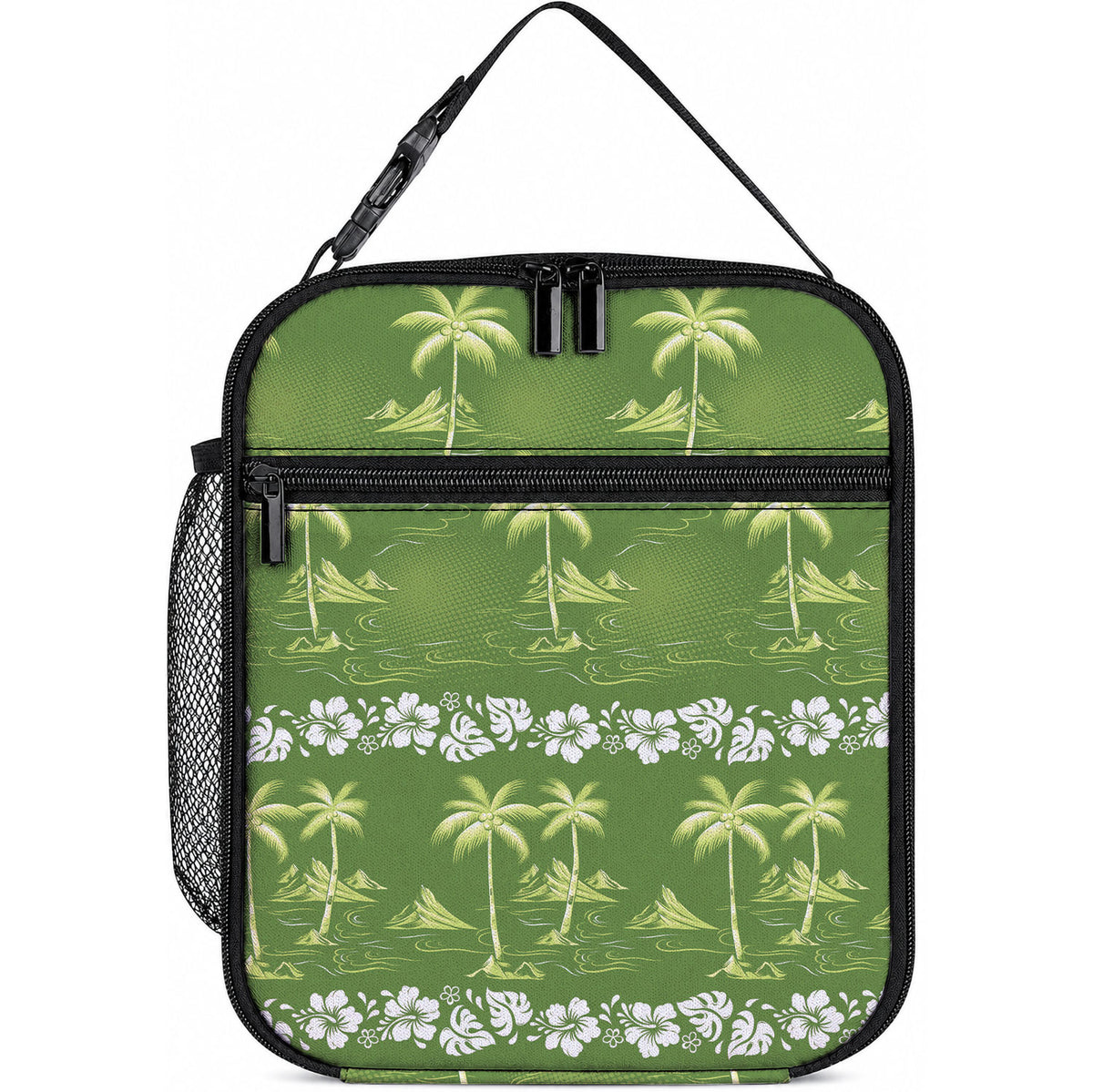 Olive Green Hawaii Palm Tree Hibiscus Lunch Bag Fantasy Summer Vibe