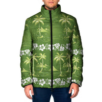 Olive Green Hawaii Palm Tree Hibiscus Padded Jacket Fantasy Summer Vibe LT01 Men Olive - Polynesian Pride