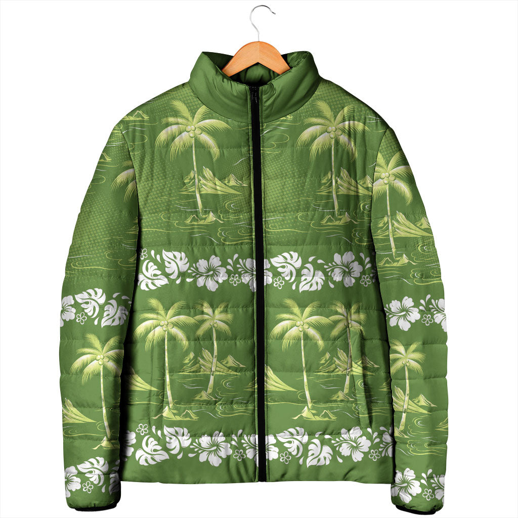 Olive Green Hawaii Palm Tree Hibiscus Padded Jacket Fantasy Summer Vibe LT01 - Polynesian Pride