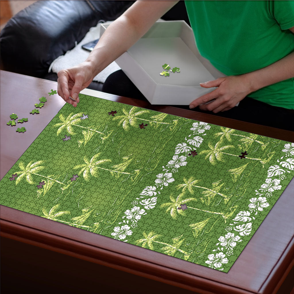 Olive Green Hawaii Palm Tree Hibiscus Puzzle Fantasy Summer Vibe LT01 - Polynesian Pride