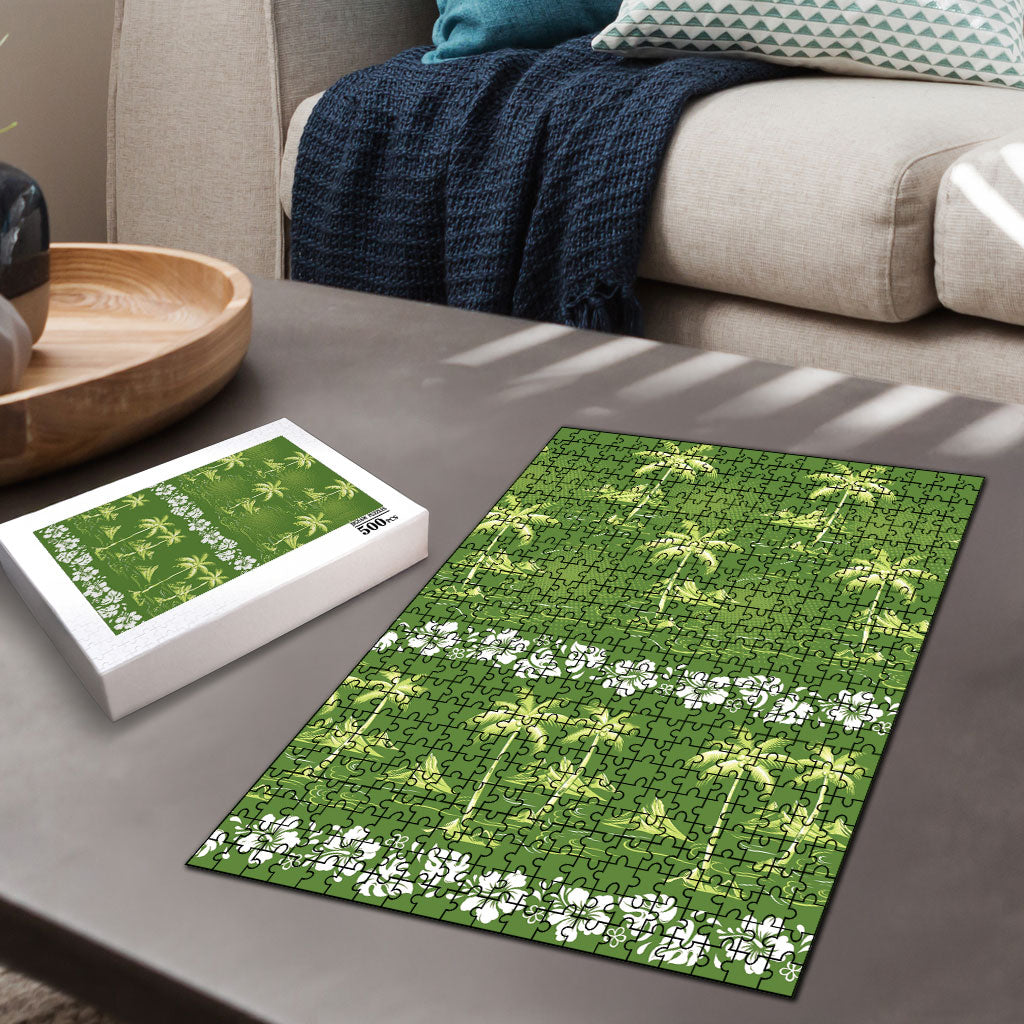 Olive Green Hawaii Palm Tree Hibiscus Puzzle Fantasy Summer Vibe LT01 - Polynesian Pride