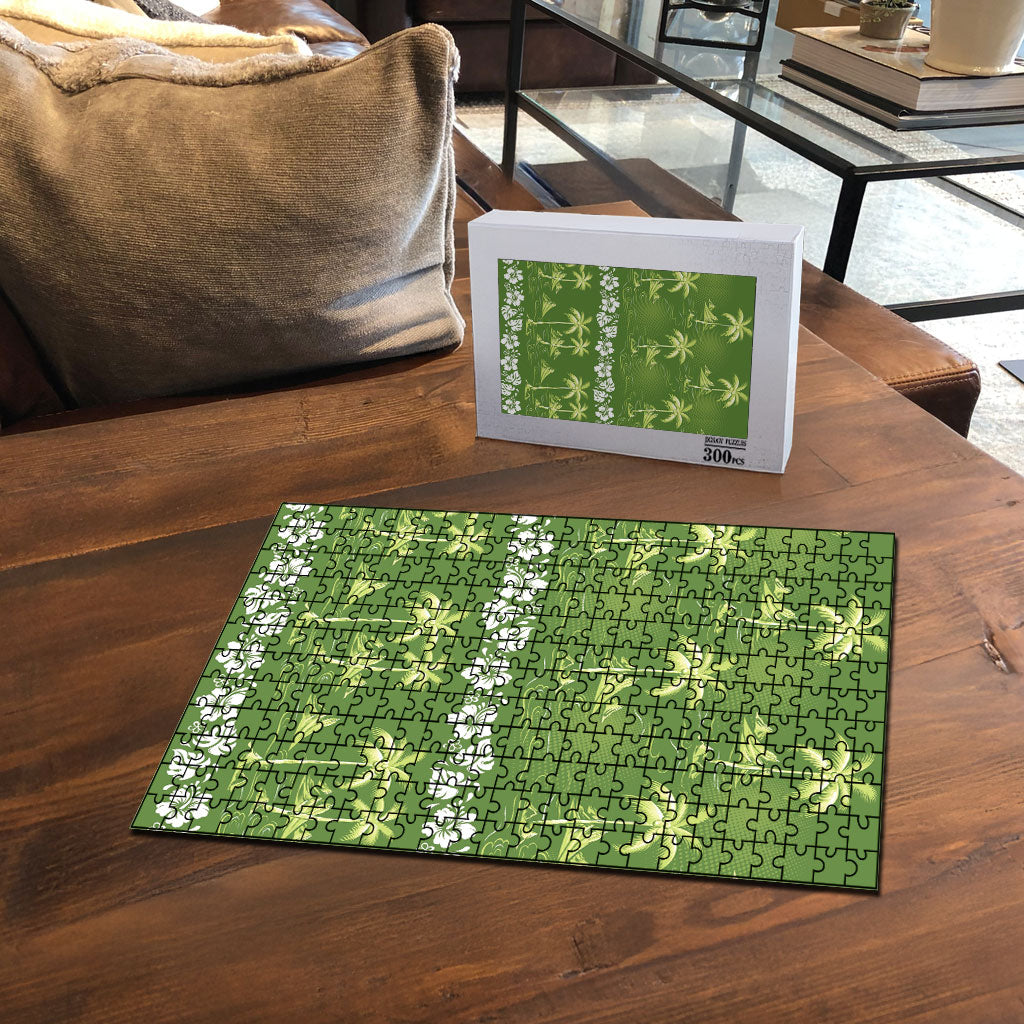 Olive Green Hawaii Palm Tree Hibiscus Puzzle Fantasy Summer Vibe LT01 - Polynesian Pride