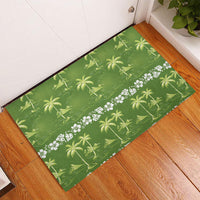 Olive Green Hawaii Palm Tree Hibiscus Rubber Doormat Fantasy Summer Vibe