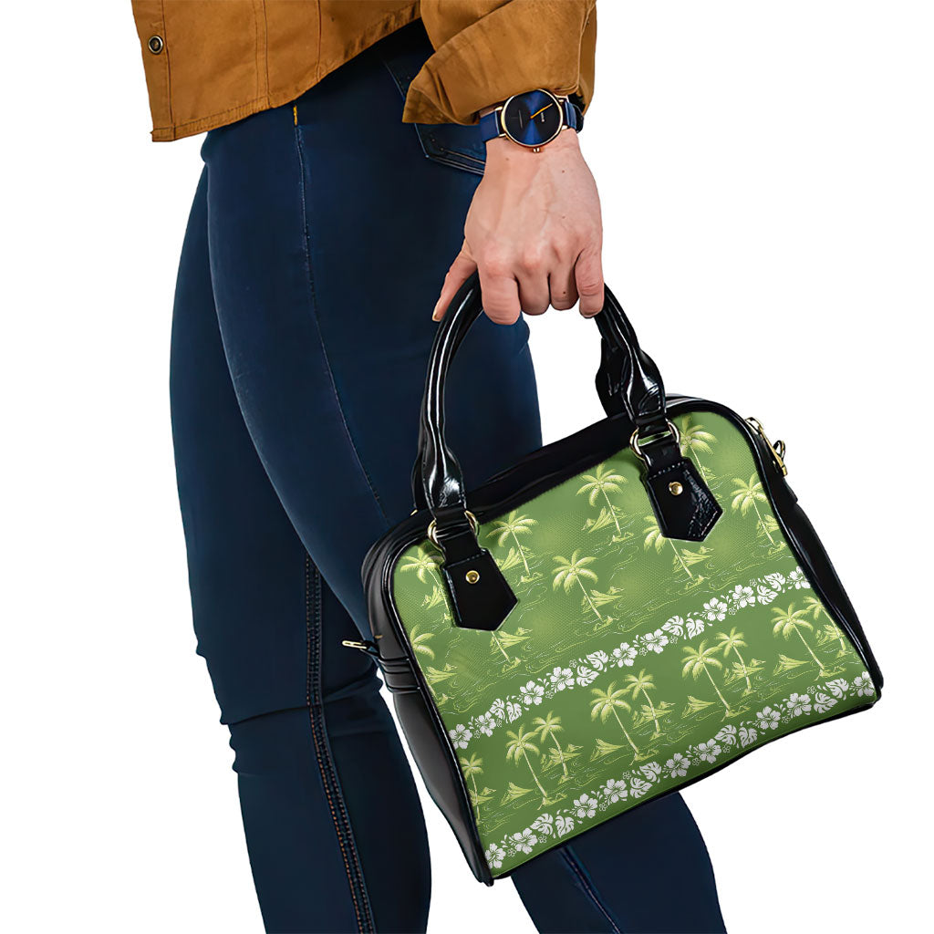 Olive Green Hawaii Palm Tree Hibiscus Shoulder Handbag Fantasy Summer Vibe