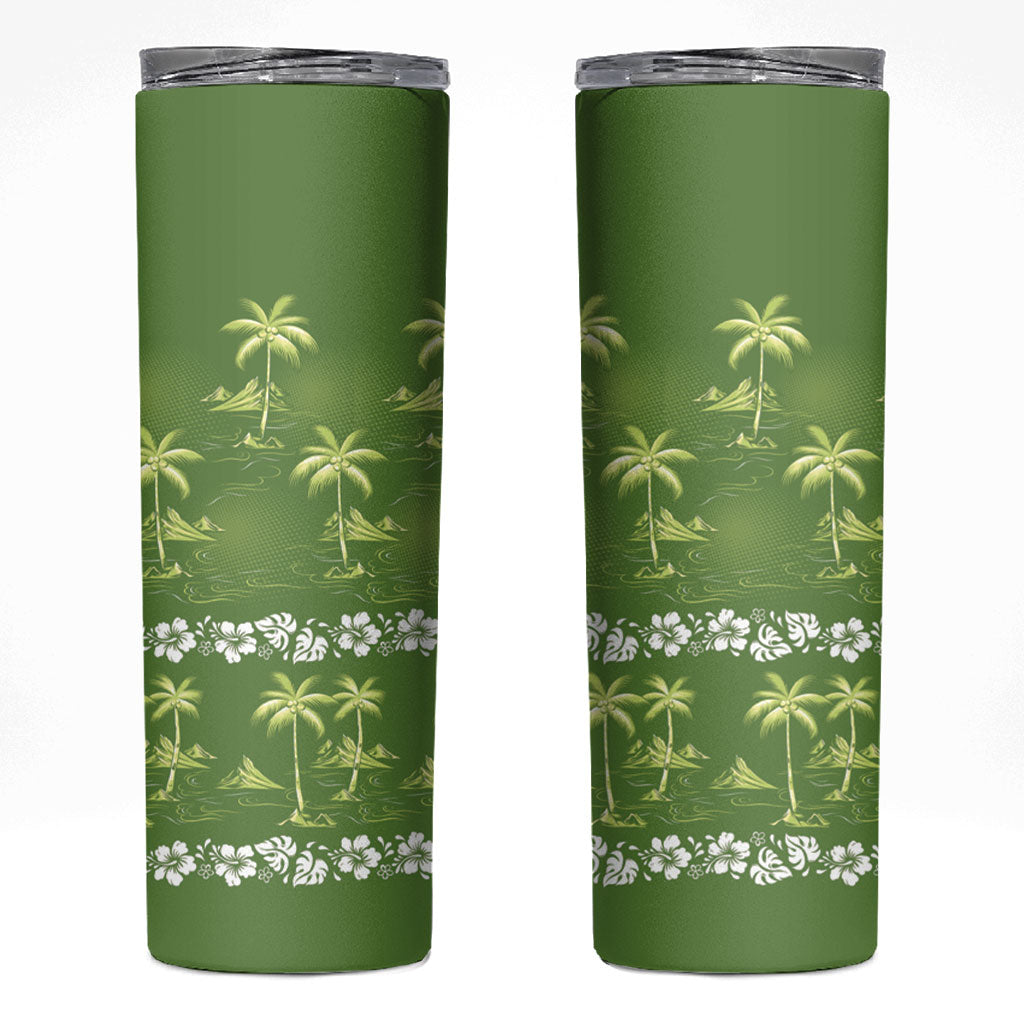 Olive Green Hawaii Palm Tree Hibiscus Skinny Tumbler Fantasy Summer Vibe LT01 Olive - Polynesian Pride