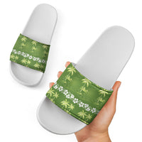Olive Green Hawaii Palm Tree Hibiscus Slide Sandals Fantasy Summer Vibe
