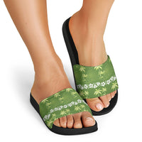 Olive Green Hawaii Palm Tree Hibiscus Slide Sandals Fantasy Summer Vibe