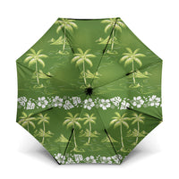 Olive Green Hawaii Palm Tree Hibiscus Umbrella Fantasy Summer Vibe LT01 One Size Folded 11.42 inch Opened Diameter 37.4 inch Olive - Polynesian Pride
