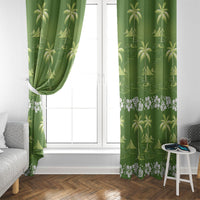 Olive Green Hawaii Palm Tree Hibiscus Window Curtain Fantasy Summer Vibe