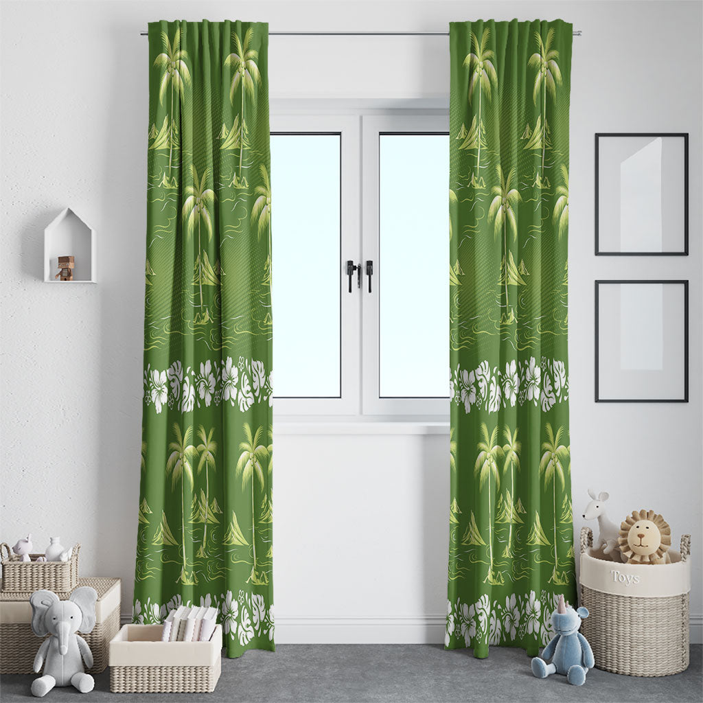 Olive Green Hawaii Palm Tree Hibiscus Window Curtain Fantasy Summer Vibe