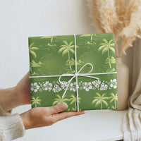 Olive Green Hawaii Palm Tree Hibiscus Wrapping Paper Fantasy Summer Vibe LT01 - Polynesian Pride