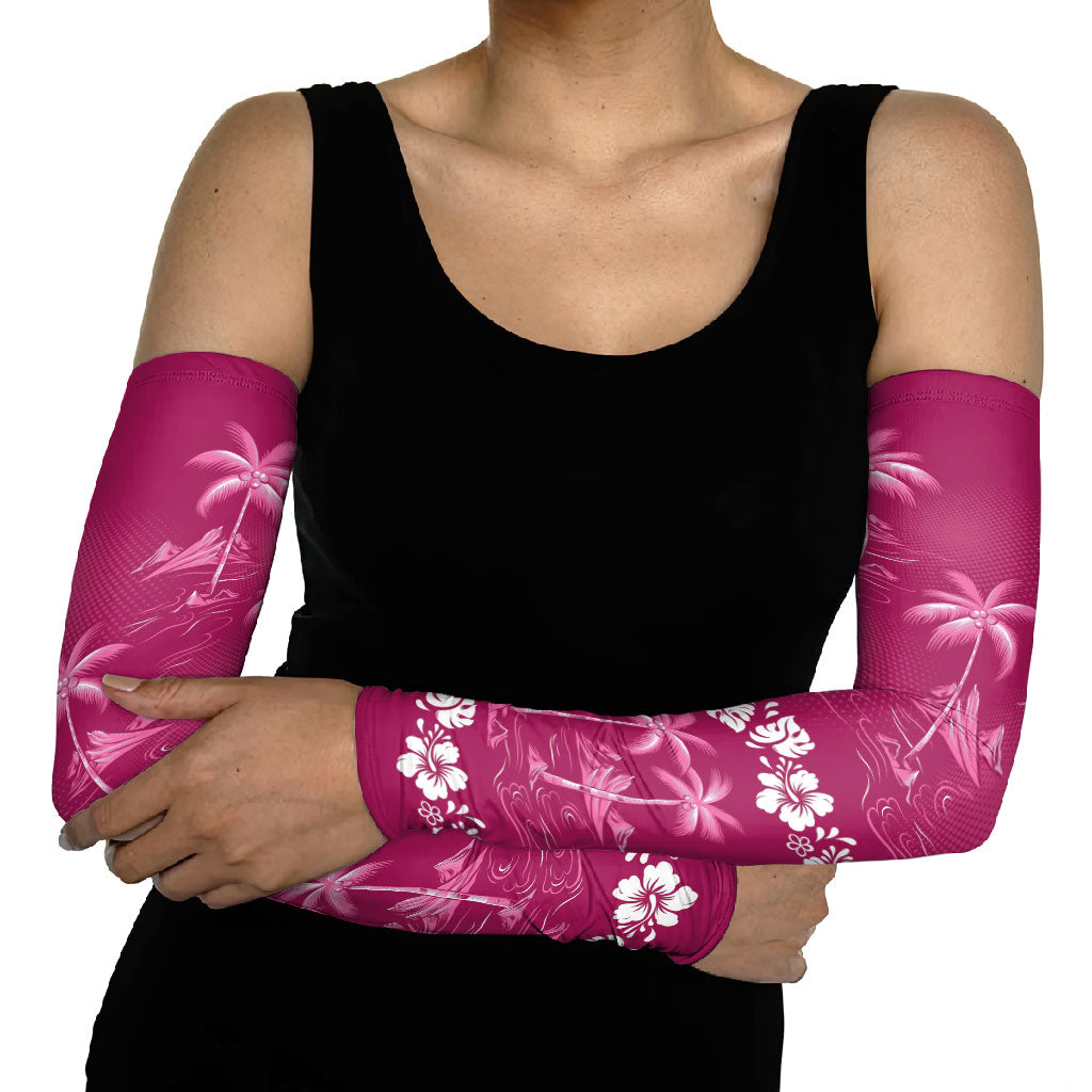 Pink Hawaii Palm Tree Hibiscus Arm Sleeves Fantasy Summer Vibe
