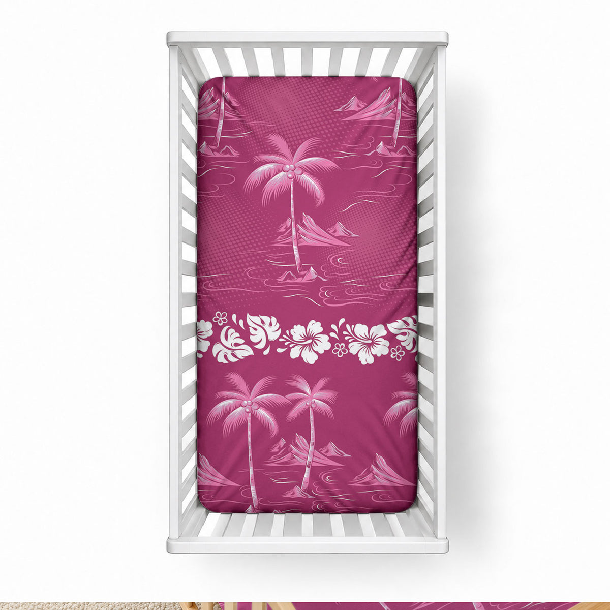 Pink Hawaii Palm Tree Hibiscus Baby Bed Cover Fantasy Summer Vibe LT01 28 × 52 in Pink - Polynesian Pride