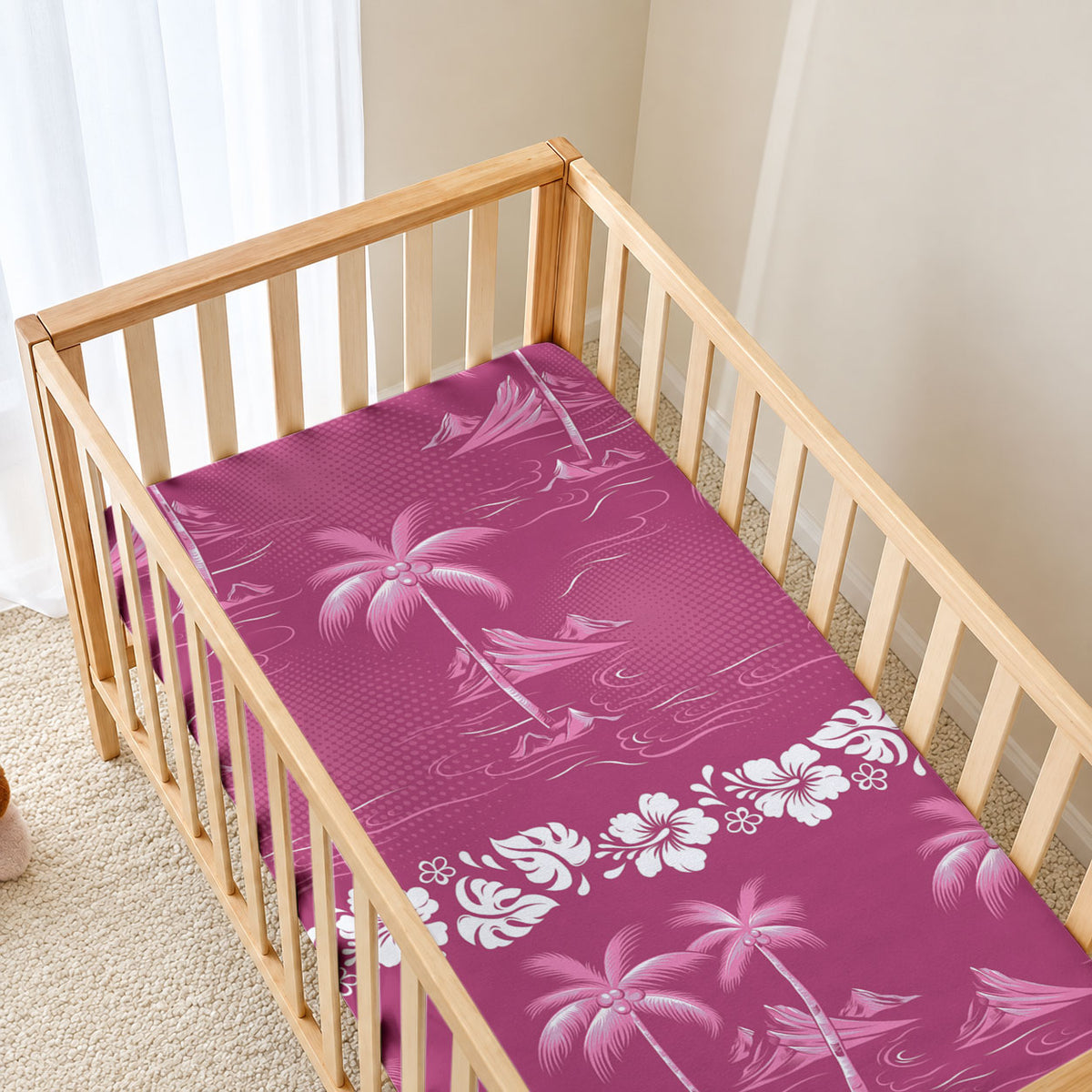 Pink Hawaii Palm Tree Hibiscus Baby Bed Cover Fantasy Summer Vibe LT01 - Polynesian Pride
