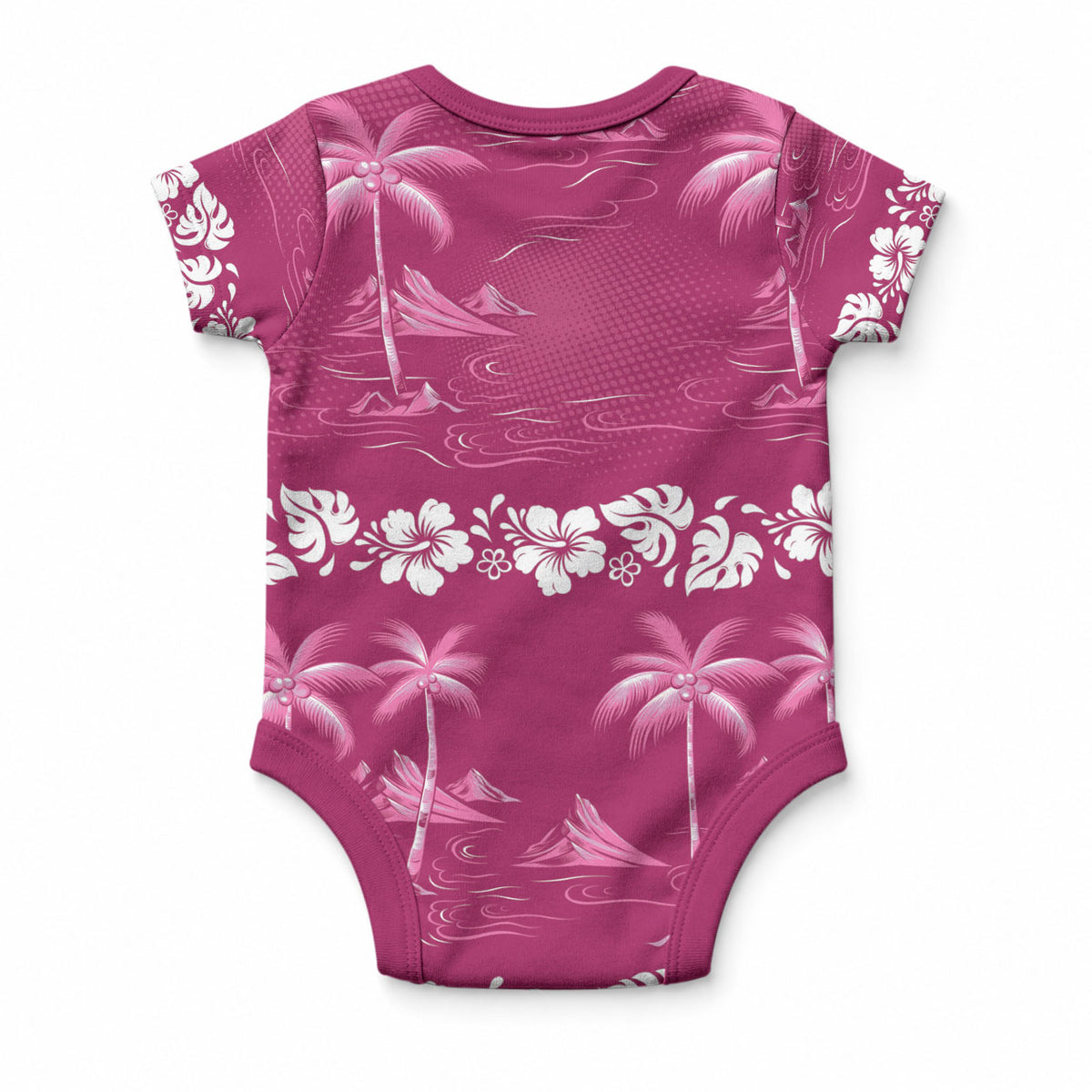Pink Hawaii Palm Tree Hibiscus Baby Onesie Fantasy Summer Vibe