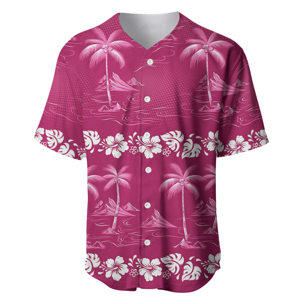 Pink Hawaii Palm Tree Hibiscus Baseball Jersey Fantasy Summer Vibe LT01 Pink - Polynesian Pride