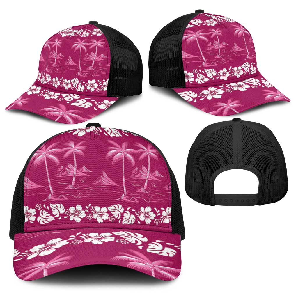 Pink Hawaii Palm Tree Hibiscus Baseball Net Cap Fantasy Summer Vibe LT01 - Polynesian Pride