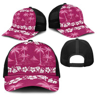 Pink Hawaii Palm Tree Hibiscus Baseball Net Cap Fantasy Summer Vibe LT01 - Polynesian Pride