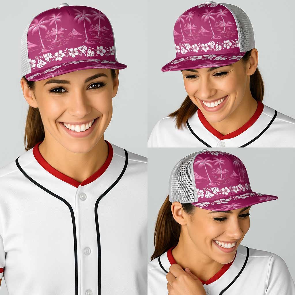 Pink Hawaii Palm Tree Hibiscus Baseball Net Cap Fantasy Summer Vibe LT01 - Polynesian Pride