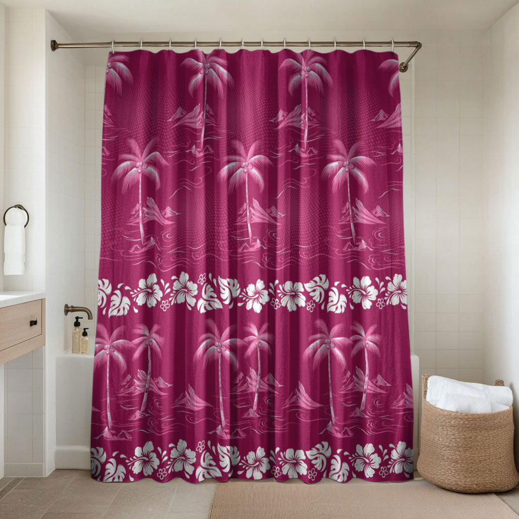 Pink Hawaii Palm Tree Hibiscus Bathroom Set Fantasy Summer Vibe