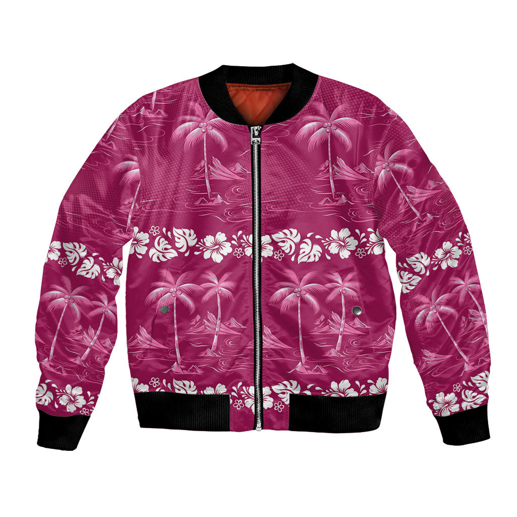 Pink Hawaii Palm Tree Hibiscus Bomber Jacket Fantasy Summer Vibe LT01 Unisex Pink - Polynesian Pride