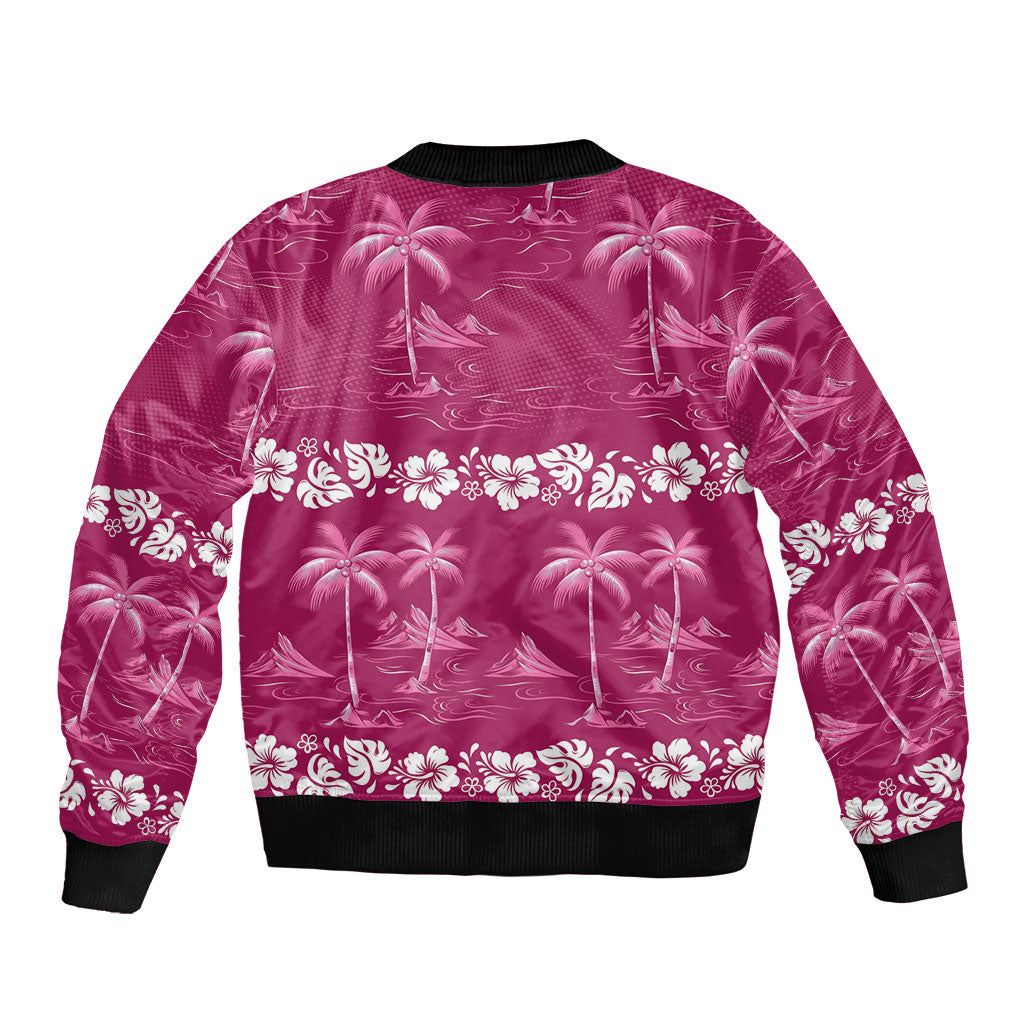 Pink Hawaii Palm Tree Hibiscus Bomber Jacket Fantasy Summer Vibe LT01 - Polynesian Pride