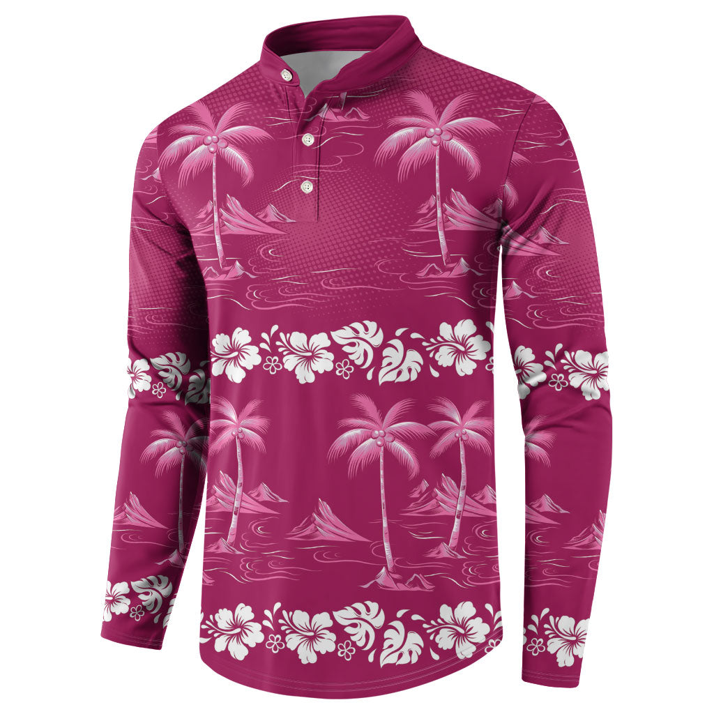 Pink Hawaii Palm Tree Hibiscus Button Sweatshirt Fantasy Summer Vibe LT01 - Polynesian Pride