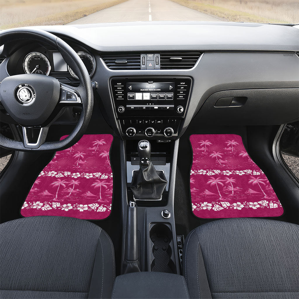 Pink Hawaii Palm Tree Hibiscus Car Mats Fantasy Summer Vibe LT01 Set 2pcs - Front Pink - Polynesian Pride