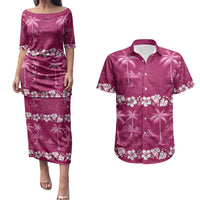 Pink Hawaii Palm Tree Hibiscus Couples Matching Puletasi and Hawaiian Shirt Fantasy Summer Vibe LT01 Pink - Polynesian Pride