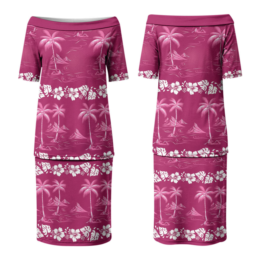 Pink Hawaii Palm Tree Hibiscus Couples Matching Puletasi and Hawaiian Shirt Fantasy Summer Vibe LT01 - Polynesian Pride