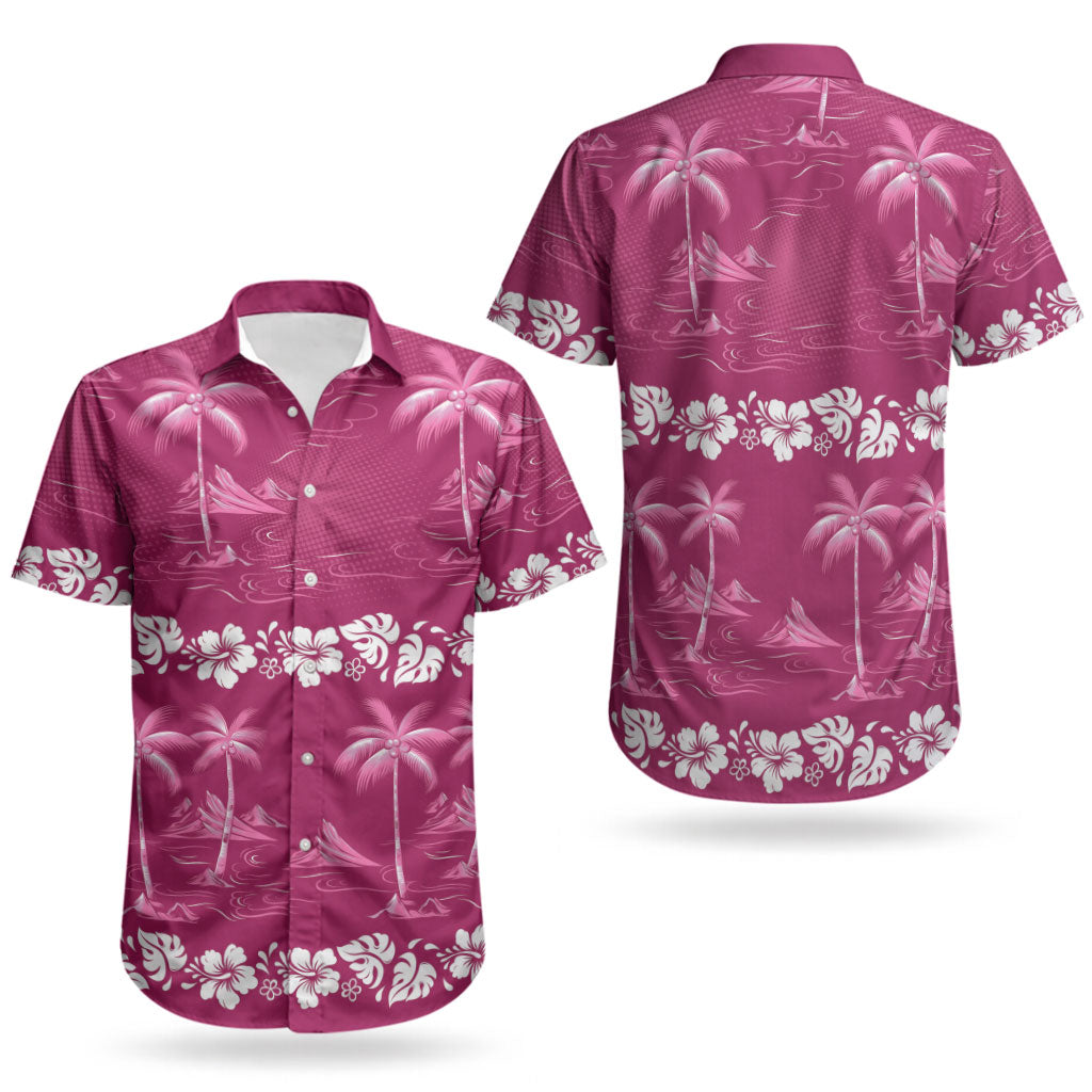 Pink Hawaii Palm Tree Hibiscus Couples Matching Summer Maxi Dress and Hawaiian Shirt Fantasy Summer Vibe