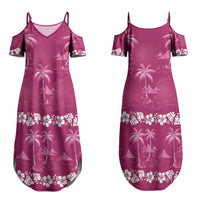 Pink Hawaii Palm Tree Hibiscus Couples Matching Summer Maxi Dress and Hawaiian Shirt Fantasy Summer Vibe