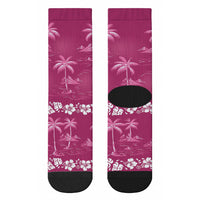 Pink Hawaii Palm Tree Hibiscus Crew Socks Fantasy Summer Vibe