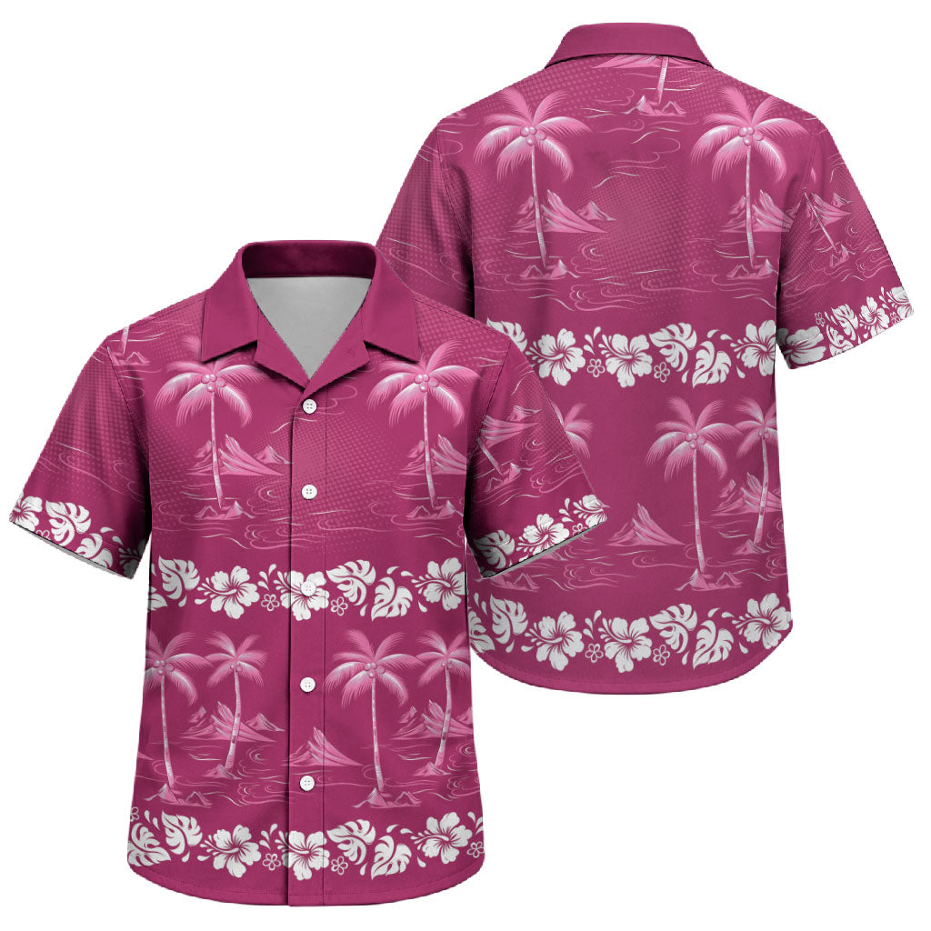 Pink Hawaii Palm Tree Hibiscus Family Matching Long Sleeve Bodycon Dress and Hawaiian Shirt Fantasy Summer Vibe LT01 Son's Shirt Pink - Polynesian Pride