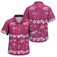 Pink Hawaii Palm Tree Hibiscus Family Matching Long Sleeve Bodycon Dress and Hawaiian Shirt Fantasy Summer Vibe LT01 Son's Shirt Pink - Polynesian Pride