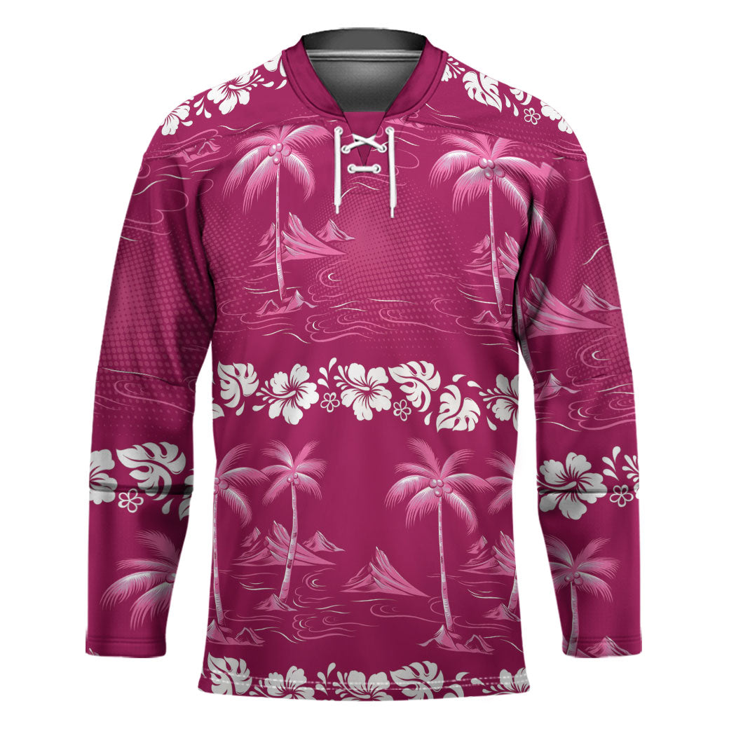 Pink Hawaii Palm Tree Hibiscus Hockey Jersey Fantasy Summer Vibe LT01 Unisex Pink - Polynesian Pride