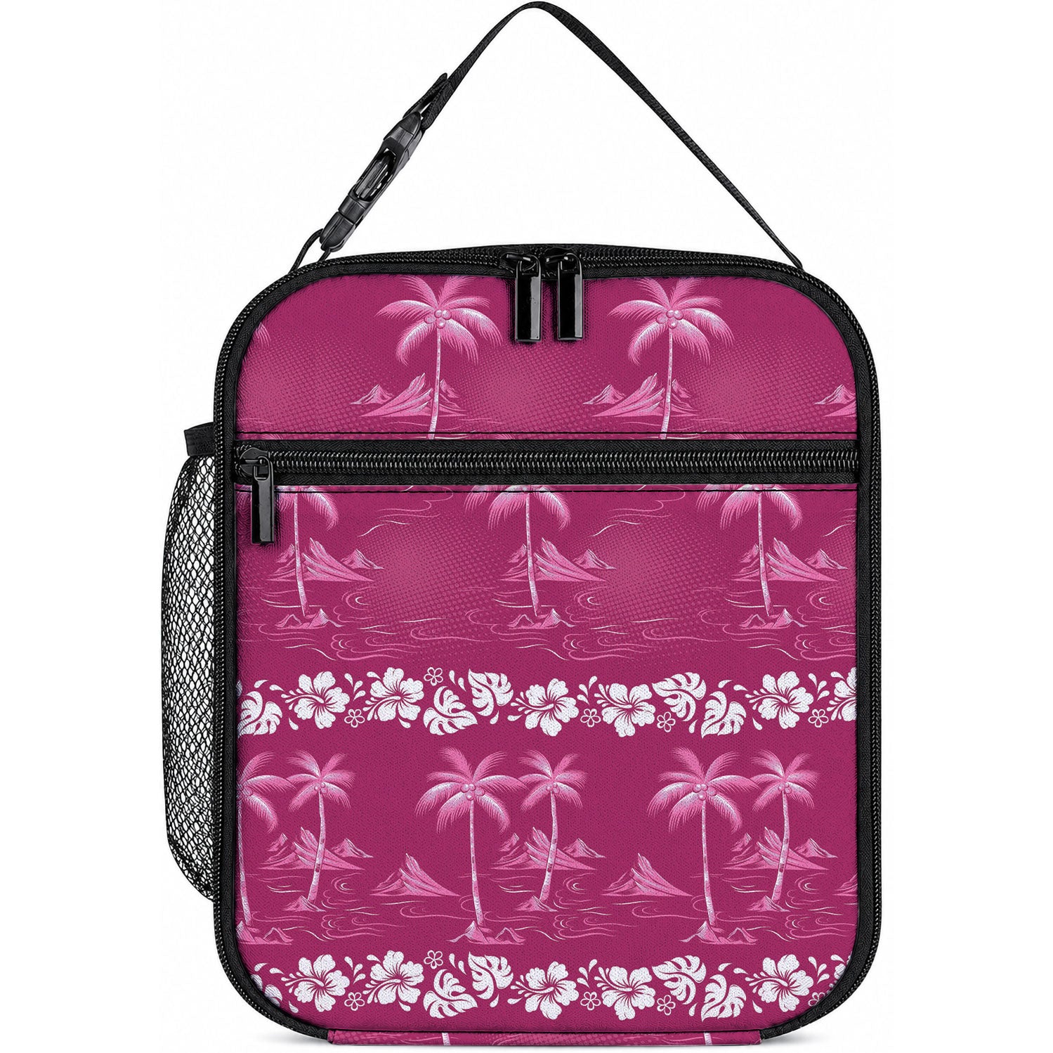 Pink Hawaii Palm Tree Hibiscus Lunch Bag Fantasy Summer Vibe