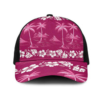 Pink Hawaii Palm Tree Hibiscus Mesh Trucker Cap Fantasy Summer Vibe LT01 One Size Black Pink - Polynesian Pride