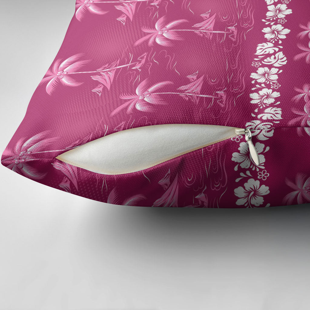 Pink Hawaii Palm Tree Hibiscus Pillow Cover Fantasy Summer Vibe