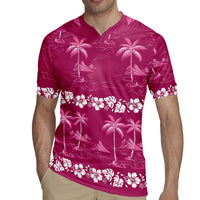 Pink Hawaii Palm Tree Hibiscus Rugby Jersey Fantasy Summer Vibe